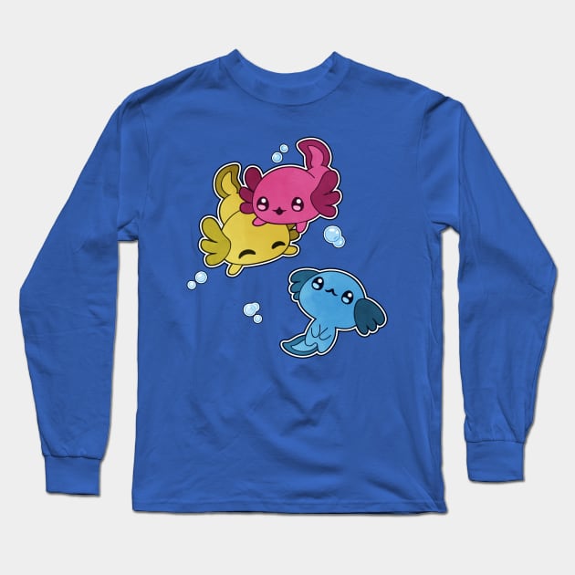 Pansexual Axolotl LGBT Pride Flag Long Sleeve T-Shirt by Psitta